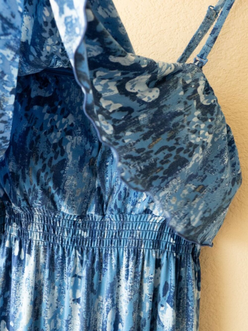 Soma Flounce Bandeau Maxi Dress Womens XL Waterfall Blue Abstract Strapless - Picture 7 of 13